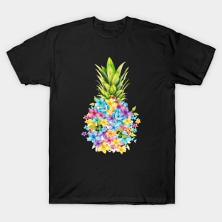 Pineapple with flowers and  butterflies, colorful and cool design pineapples T-Shirt